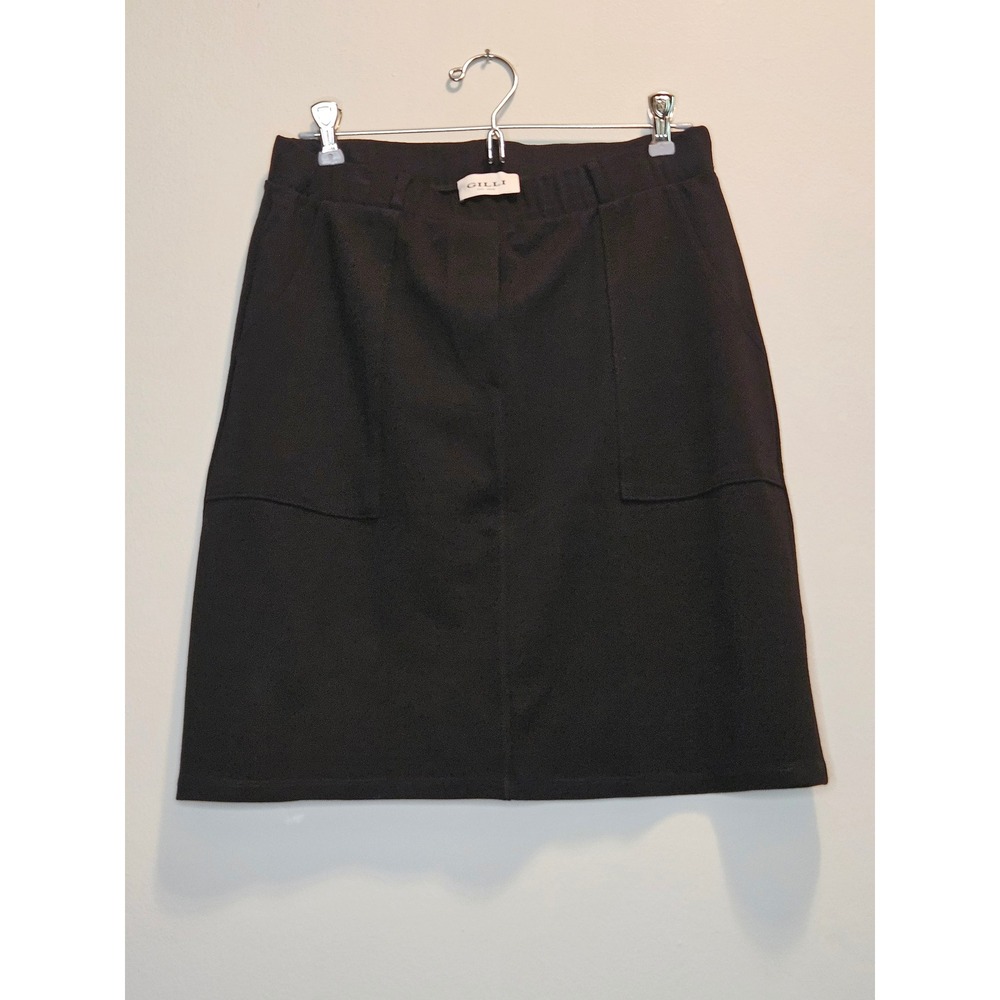 Gilli Black Ponte Knit A-Line Mini Skirt Front Pockets Size Medium